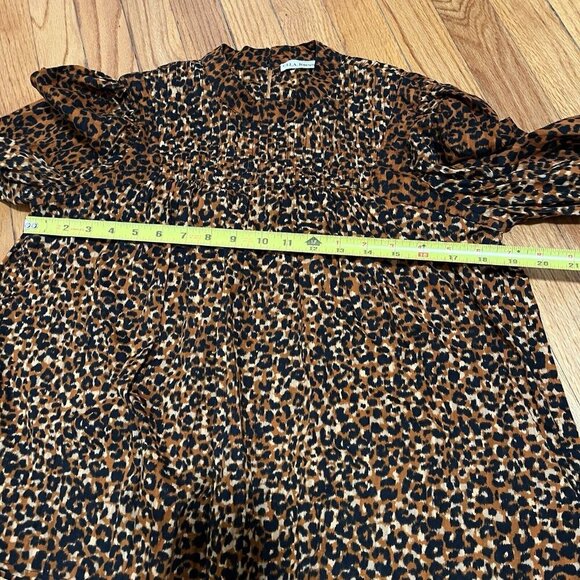 Ulla Johnson‎ Vesna Pintucked Leopard Print Puff Sleeve Cotton Blouse Size 4 - Picture 10 of 10